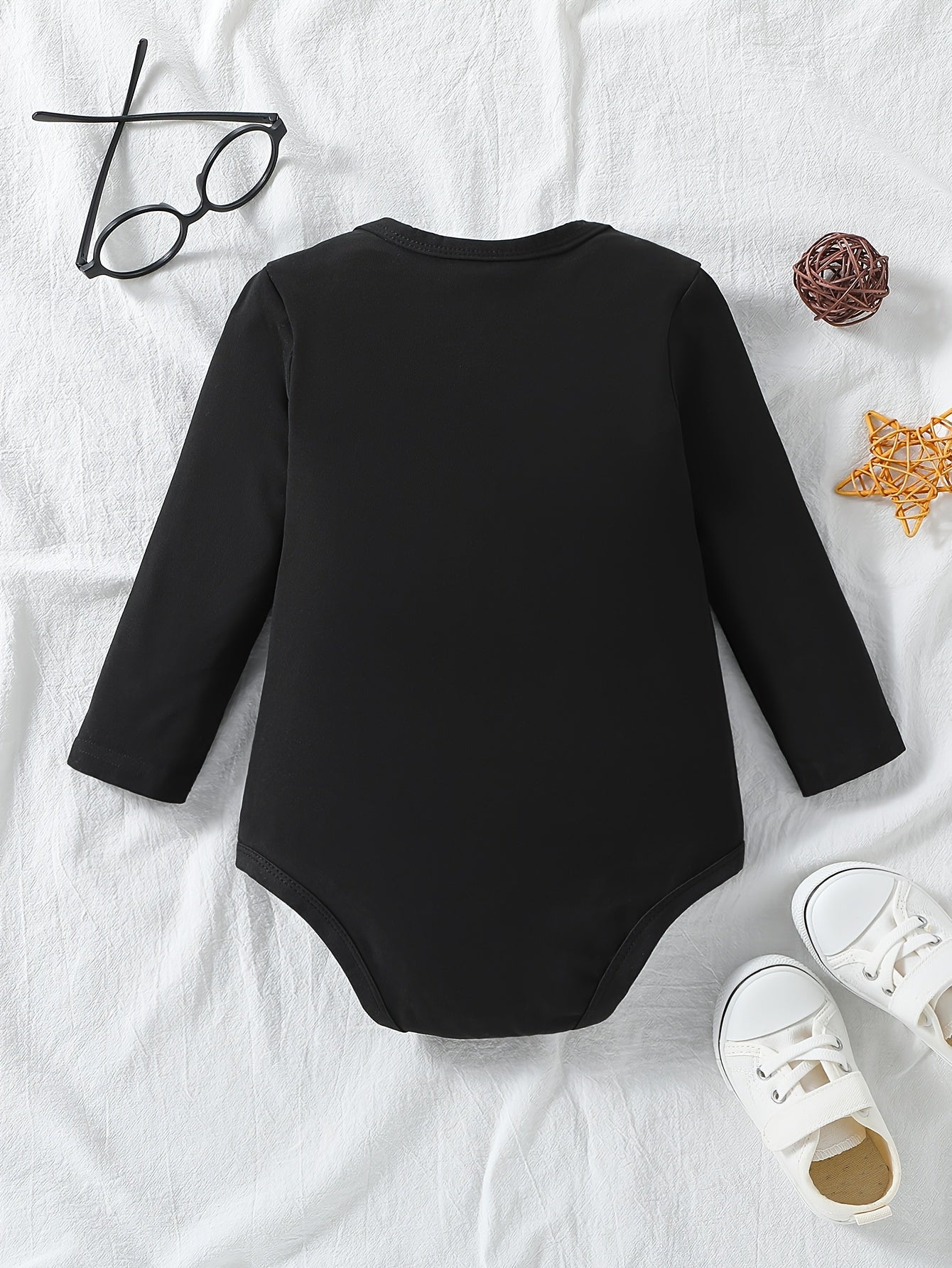 1pc Baby Long Sleeve Romper - Thanksgiving, Halloween, Christmas & Birthday Outfit with Custom Logo/Text - Soft Grey Onesie for Newborns, Infants, Toddlers - Easy Button Closure - Perfect for Photoshoots, Family Gatherings, E