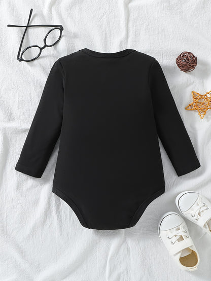 1pc Baby Long Sleeve Romper - Thanksgiving, Halloween, Christmas & Birthday Outfit with Custom Logo/Text - Soft Grey Onesie for Newborns, Infants, Toddlers - Easy Button Closure - Perfect for Photoshoots, Family Gatherings, E