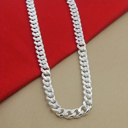 New 925 sterling Silvery smooth chain necklace for both men and women, 10mm fashionable Cuban chain jewelry, wedding and Christmas accessories