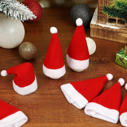 10pcs, Christmas Knife And Fork Small Hat, 2.36*4.72inch Red Mini Christmas Hat, Wine Bottle Knife And Fork Table Decoration, Suitable For Winter Christmas And All Seasons, Furry Christmas Accessories, Kitchen Accessories, Ki