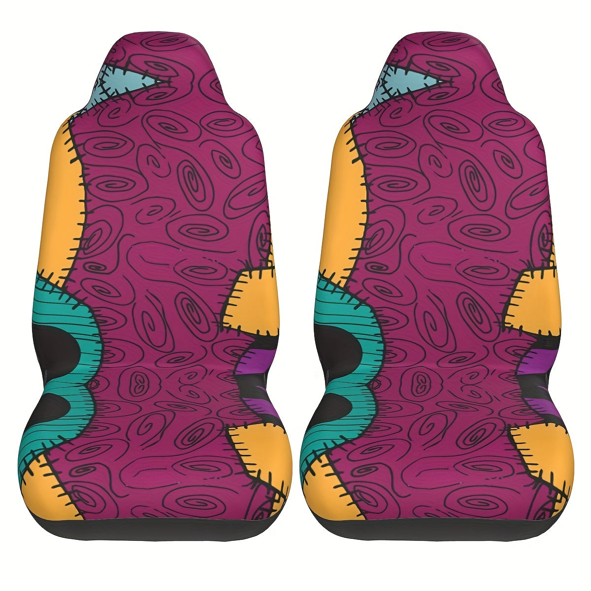 6-Piece Complete Car Decoration Kit - Soft Polyester Steering Wheel Cover, Center Console Pad, Cup Holder Coasters, and More - No Filler, Durable, and Easy to Clean Nightmare Before Christmas Accessories