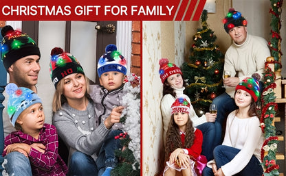 4pcs LED Light-Up Christmas Hats - Festive Knit Winter Hats with Glitter Accents, Perfect for Adults & Kids, Christmas & New Year Celebrations,  Material, Battery Operated (Button Battery), Christmas Accessories Halloween&Chr