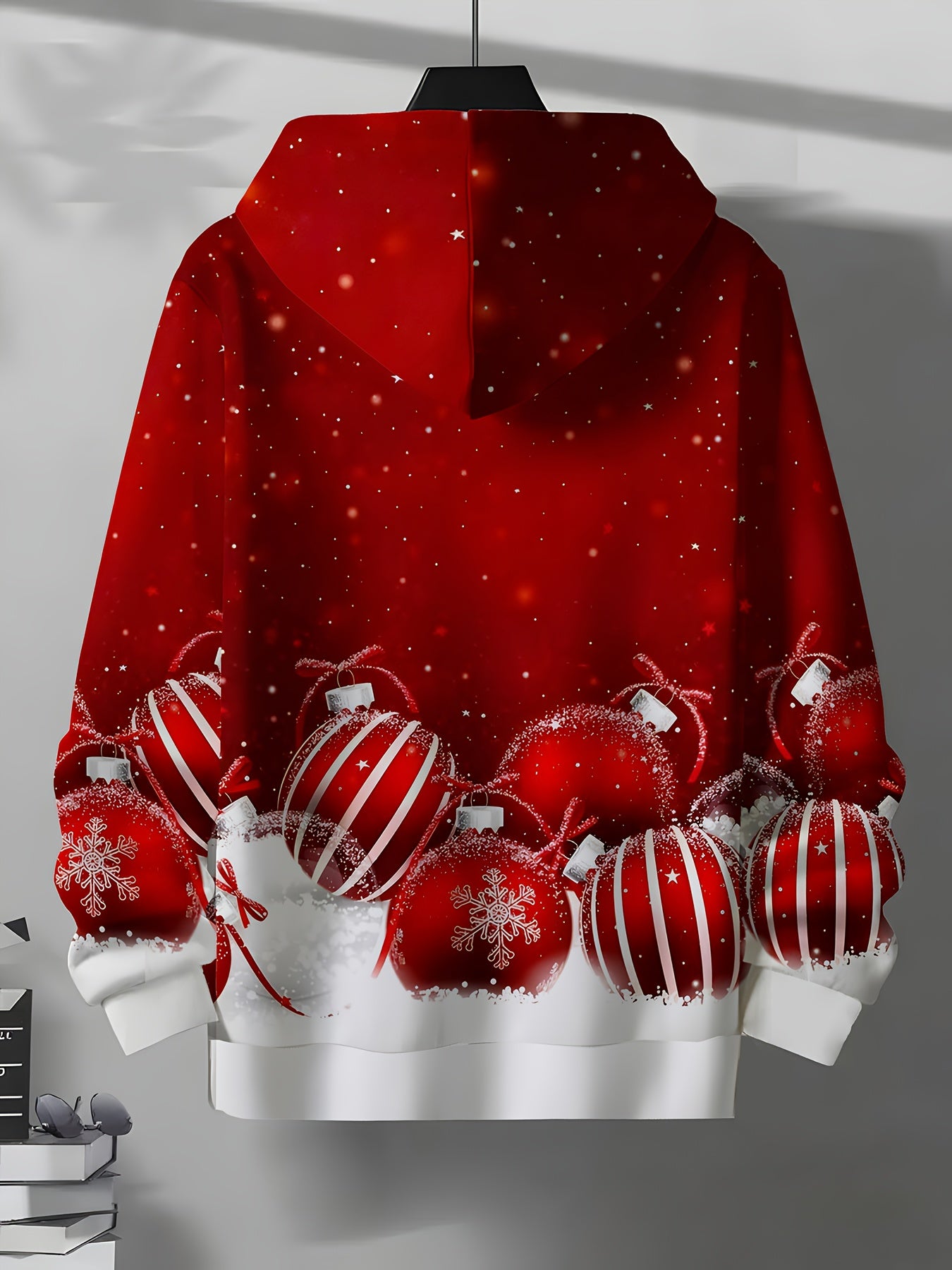 Men'S Christmas Hoodie - Santa Hat & Reindeer Graphic Pullover Sweatshirt, Red Holiday Sweater for Xmas Party Outfit, Casual Winter Wear - Cozy Men'S Clothing Gift, Christmas Clothes, Festive Casual Attire, Allover Print Desi