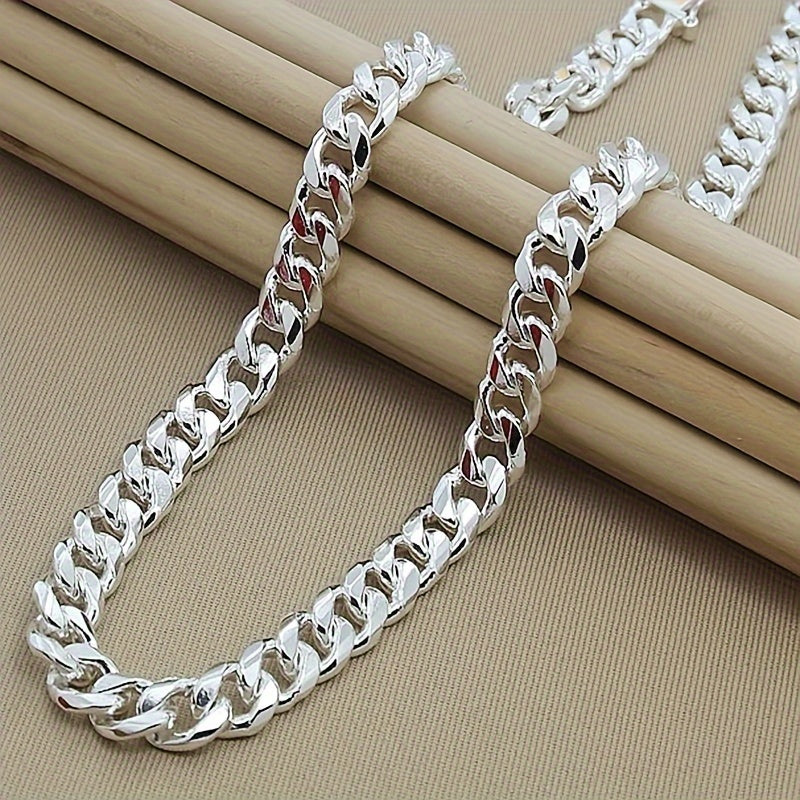 New 925 sterling Silvery smooth chain necklace for both men and women, 10mm fashionable Cuban chain jewelry, wedding and Christmas accessories