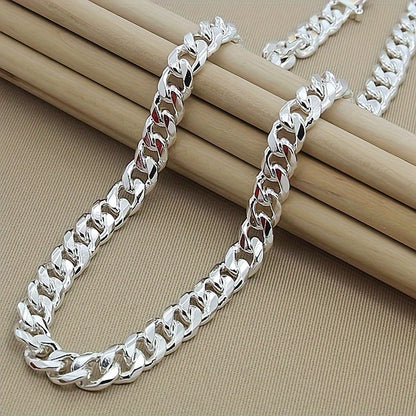 New 925 sterling Silvery smooth chain necklace for both men and women, 10mm fashionable Cuban chain jewelry, wedding and Christmas accessories