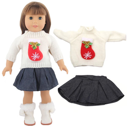 Christmas Doll Clothes Suit For American 18 Inch Girl Doll Cute Outfit Dress Seet For 43Cm Baby New Born&Our generation Doll Toy