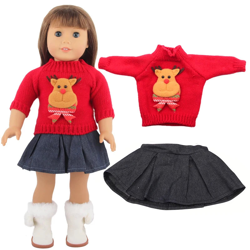 Christmas Doll Clothes Suit For American 18 Inch Girl Doll Cute Outfit Dress Seet For 43Cm Baby New Born&Our generation Doll Toy