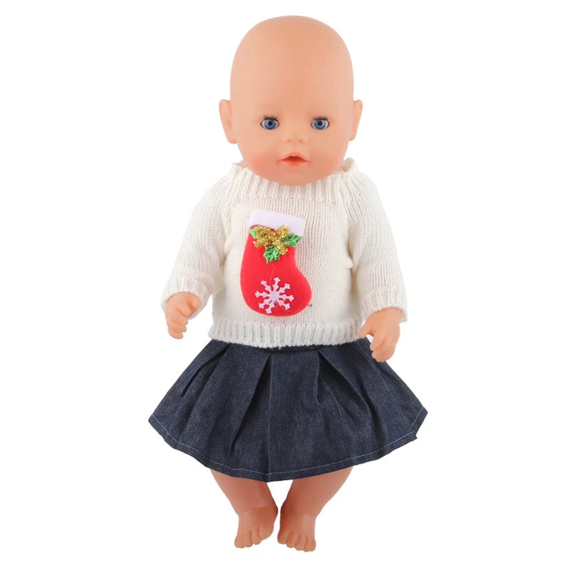 Christmas Doll Clothes Suit For American 18 Inch Girl Doll Cute Outfit Dress Seet For 43Cm Baby New Born&Our generation Doll Toy