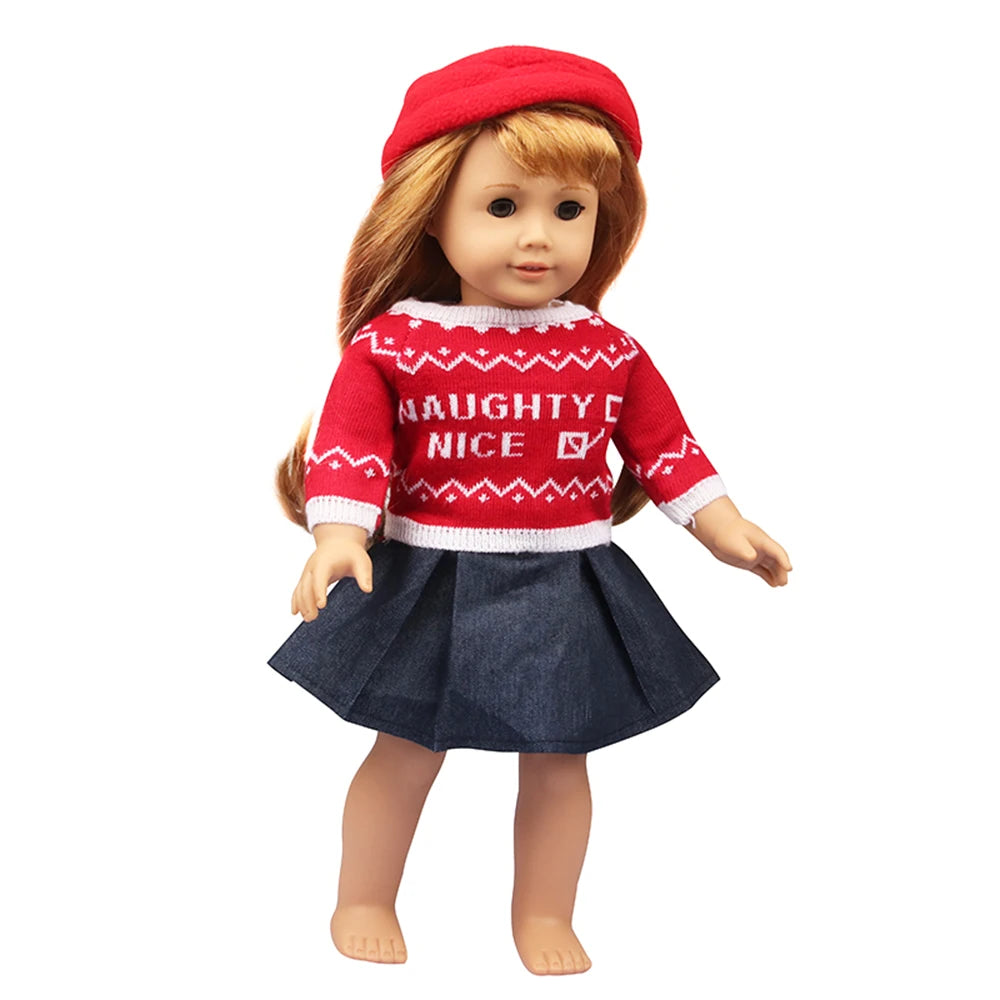 Christmas Doll Clothes Suit For American 18 Inch Girl Doll Cute Outfit Dress Seet For 43Cm Baby New Born&Our generation Doll Toy