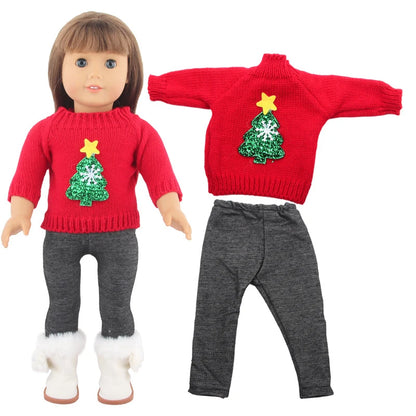 Christmas Doll Clothes Suit For American 18 Inch Girl Doll Cute Outfit Dress Seet For 43Cm Baby New Born&Our generation Doll Toy