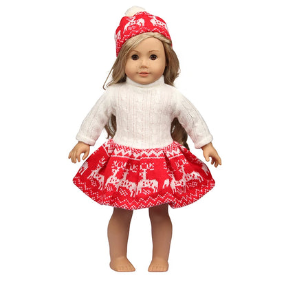 Christmas Doll Clothes Suit For American 18 Inch Girl Doll Cute Outfit Dress Seet For 43Cm Baby New Born&Our generation Doll Toy