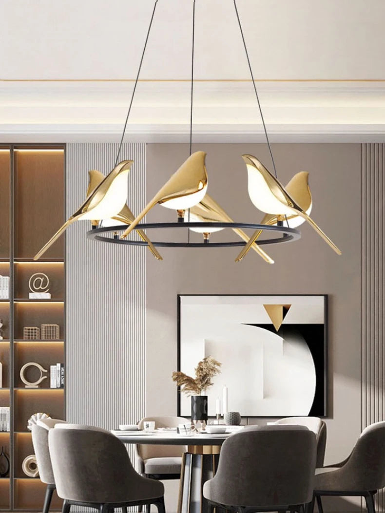 Nomi Chandelier birds chandelier Restaurant kitchen postmodern Decoration lustre design Creative golden animal pendent lamp