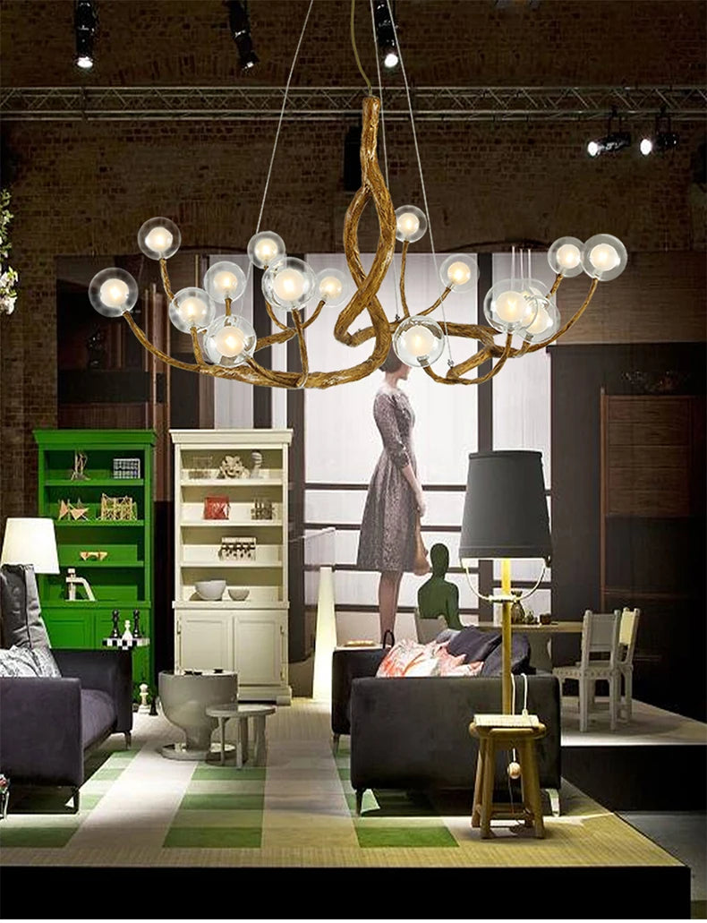 Tree Branch Chandelier Lustre Salon Design antique vintage lamp glass lampshade resin lamp for Living Room dining table light