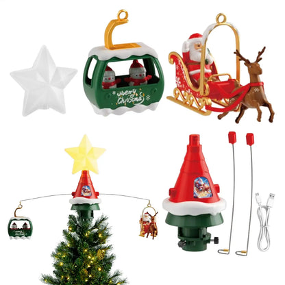 Christmas Tree Topper Rotating Treetop Decoration Tree Topper Ornaments Holiday Winter Party Supplies with LED Light and Music