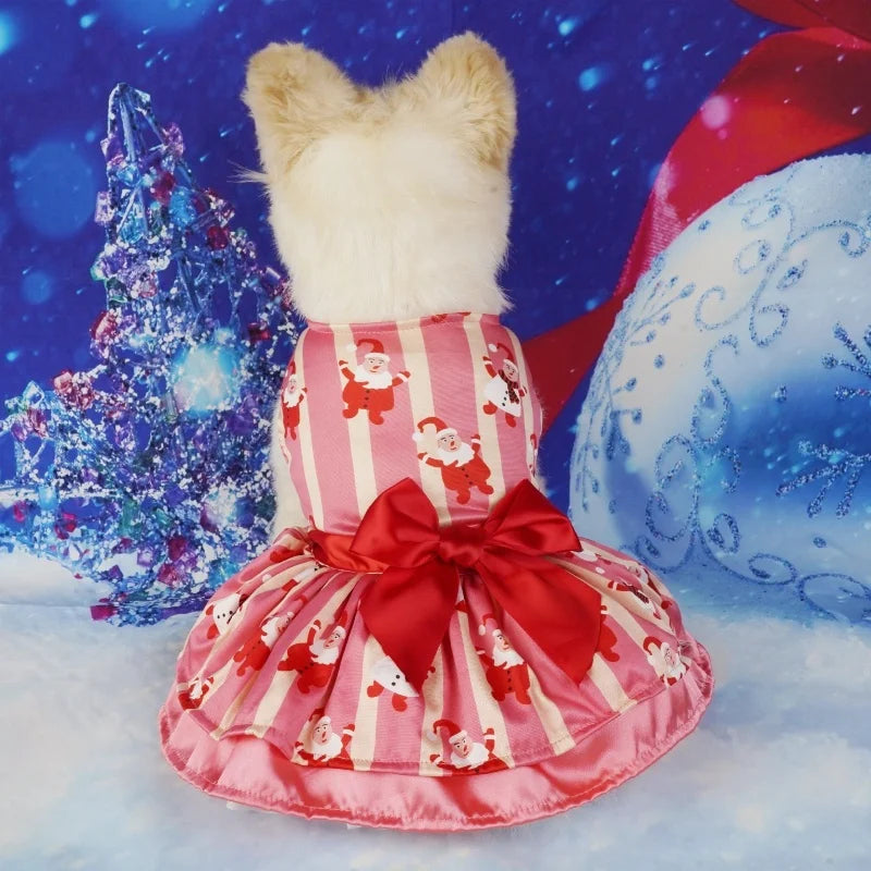 Christmas Dog Dresses New Year Dog Clothes Fancy Princess Puppy Dress Fashion Bow Cat Skirt Holiday Print Pet Costumes Dog Skirt