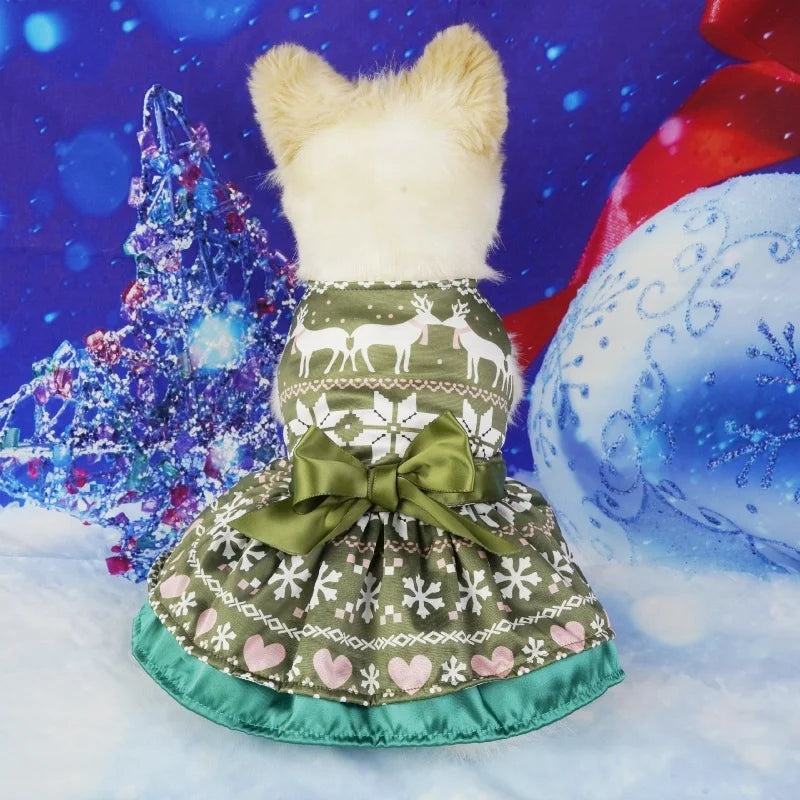 Christmas Dog Dresses New Year Dog Clothes Fancy Princess Puppy Dress Fashion Bow Cat Skirt Holiday Print Pet Costumes Dog Skirt
