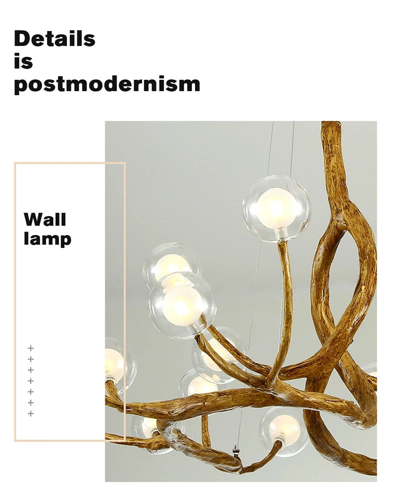 Tree Branch Chandelier Lustre Salon Design antique vintage lamp glass lampshade resin lamp for Living Room dining table light