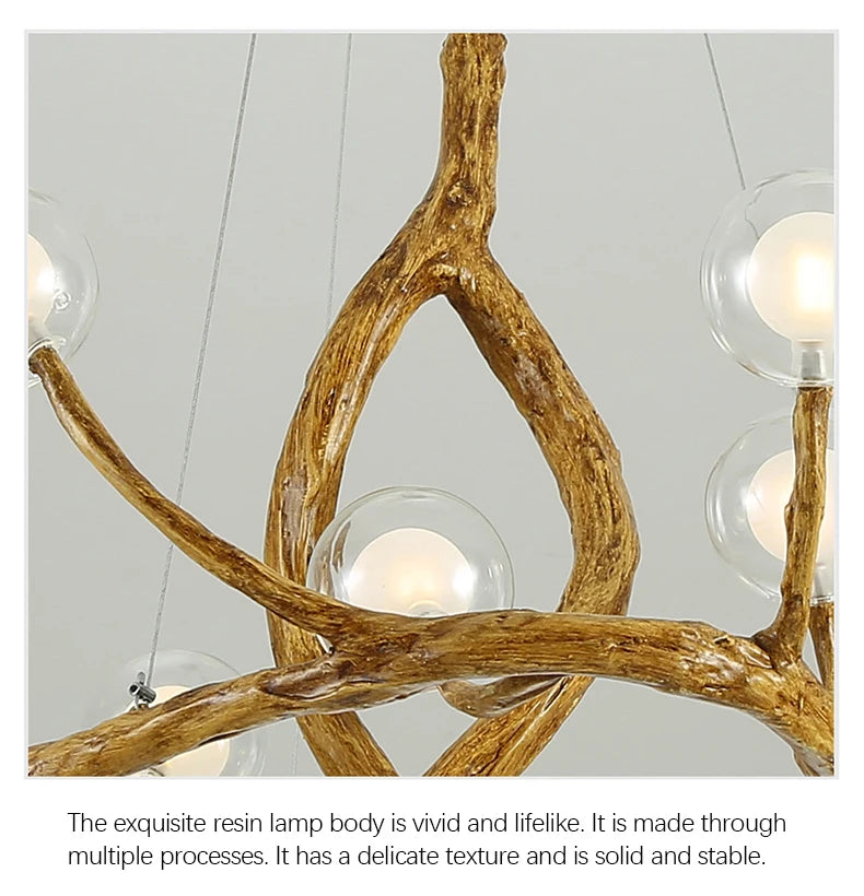 Tree Branch Chandelier Lustre Salon Design antique vintage lamp glass lampshade resin lamp for Living Room dining table light