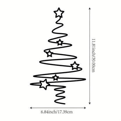 [Christmas Tree Art] 1pc Black Metal Christmas Tree Wall Art with Stars | No Power Needed, Featherless Iron Sculpture