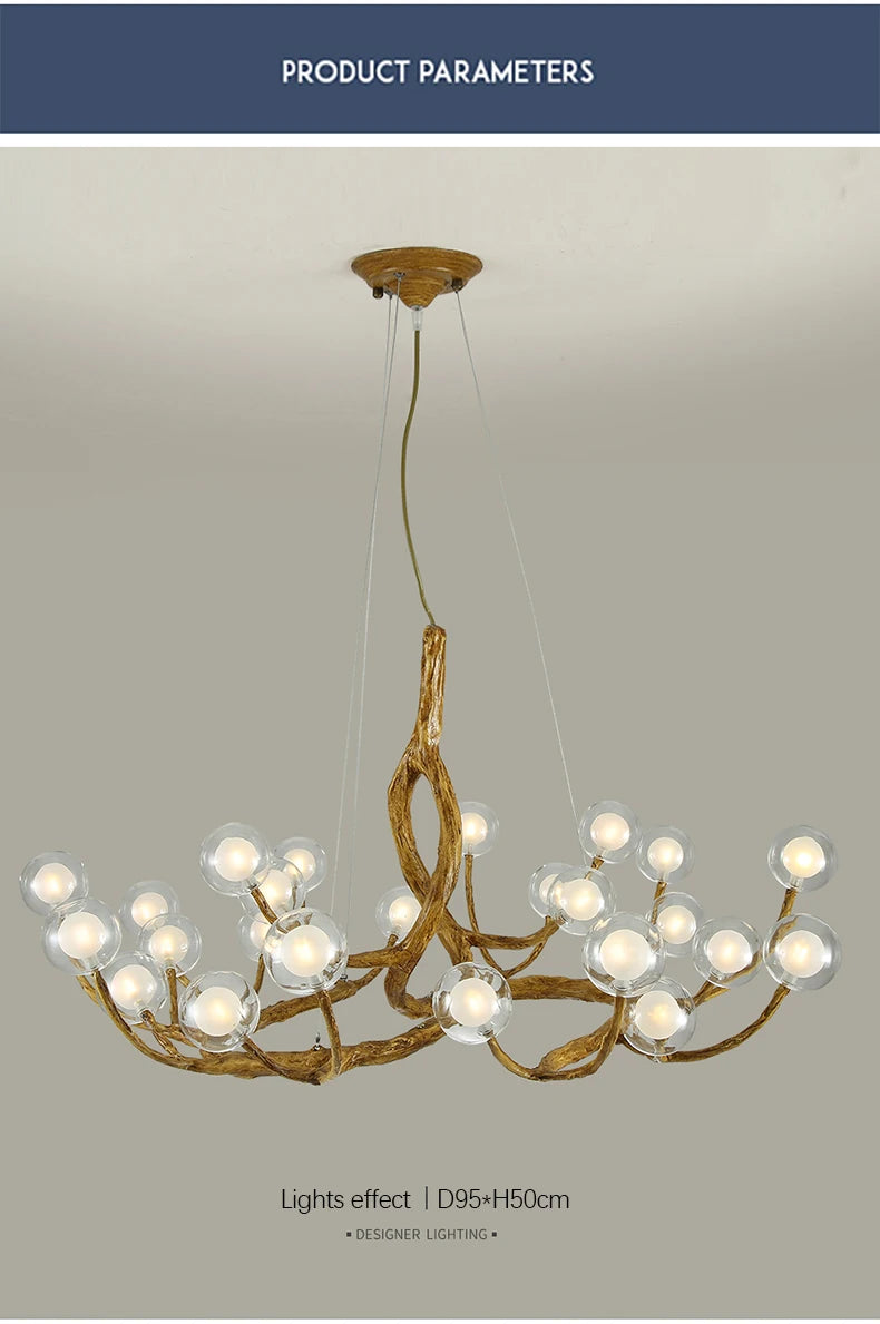 Tree Branch Chandelier Lustre Salon Design antique vintage lamp glass lampshade resin lamp for Living Room dining table light