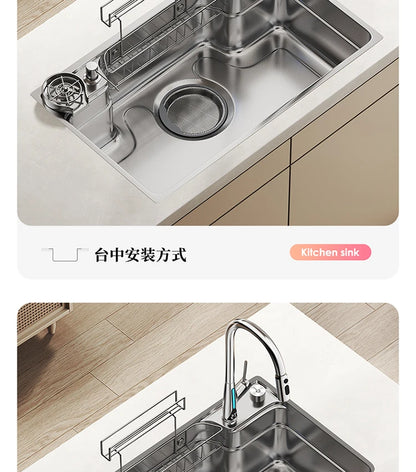 Household Sink, Made Of 304 Stainless Steel, With A Large Single Sink And Integrated Molding