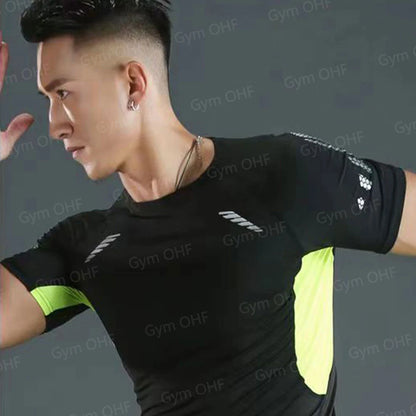 Gym Fitness T shirt Men's Short Sleeve Summer Boxing Jersey Legging Men Rashguard Compression Pants Quick Dry Tight T-shirts Men