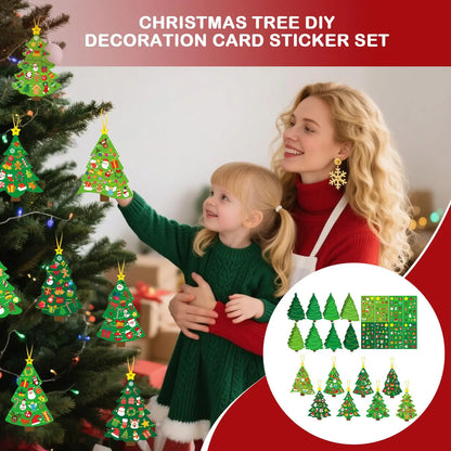 Christmas Tree DIY Craft Set for Kids 24 Cards Stickers Ribbons Interactive Ornaments Toddler Wall Decor Classroom Activity