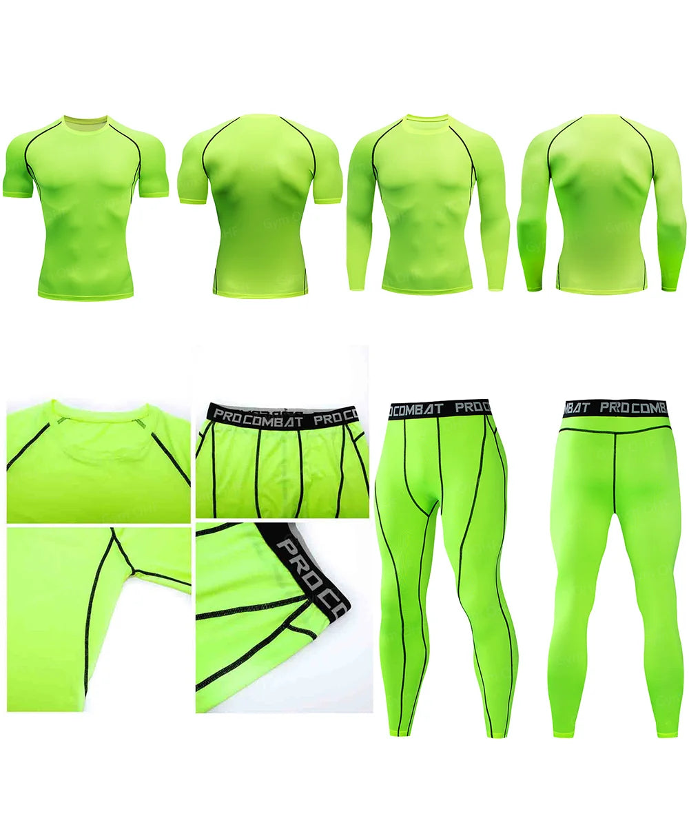 Gym Fitness T shirt Men's Short Sleeve Summer Boxing Jersey Legging Men Rashguard Compression Pants Quick Dry Tight T-shirts Men