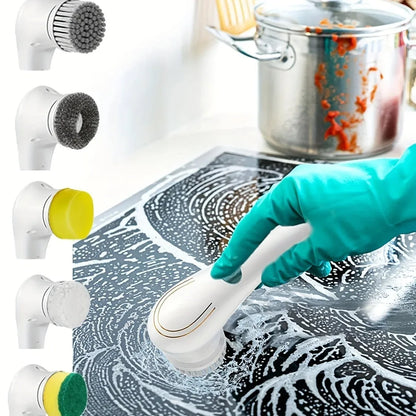 Household Cleaning Brush Multifunction USB 5 in 1 Bathroom Supplies Tools Dishwashing Brush Kitchen Gadgets Charging Mode Toilet