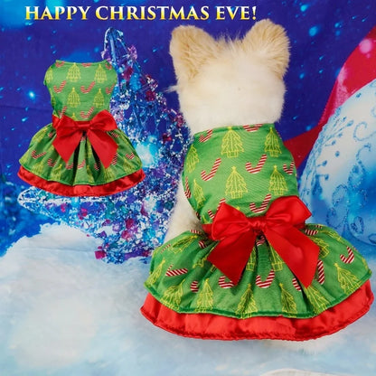 Christmas Dog Dresses New Year Dog Clothes Fancy Princess Puppy Dress Fashion Bow Cat Skirt Holiday Print Pet Costumes Dog Skirt