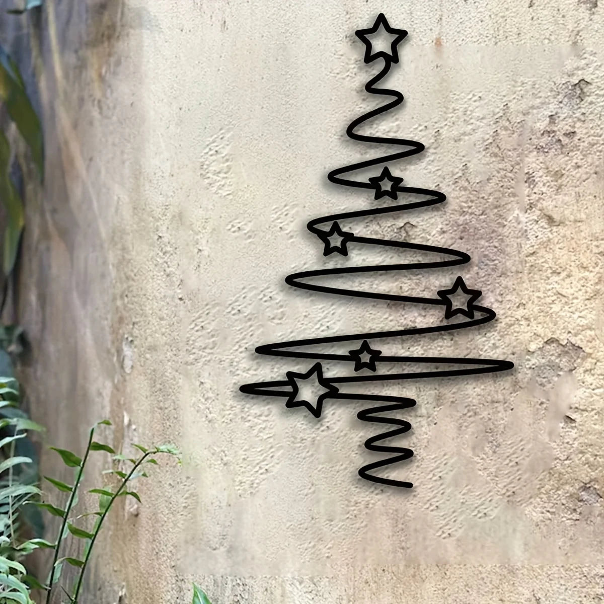 [Christmas Tree Art] 1pc Black Metal Christmas Tree Wall Art with Stars | No Power Needed, Featherless Iron Sculpture