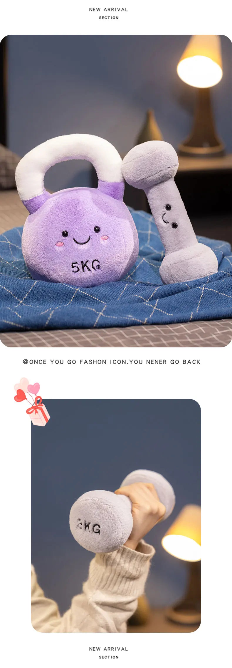 Dumbbell kettlebell Plush Doll - Soft Fitness Tool Shaped Stuffed Toy, Kids Cushion & Desktop Decoration,  Kettlebell Plush Toy