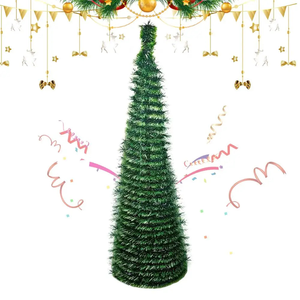 Christmas Tree 5 Ft Festival Ornament Faux Foldable Christmas Tree Christmas Decoration for Winter Holiday Season Decor Indoor