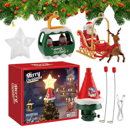 Christmas Tree Topper Rotating Treetop Decoration Tree Topper Ornaments Holiday Winter Party Supplies with LED Light and Music