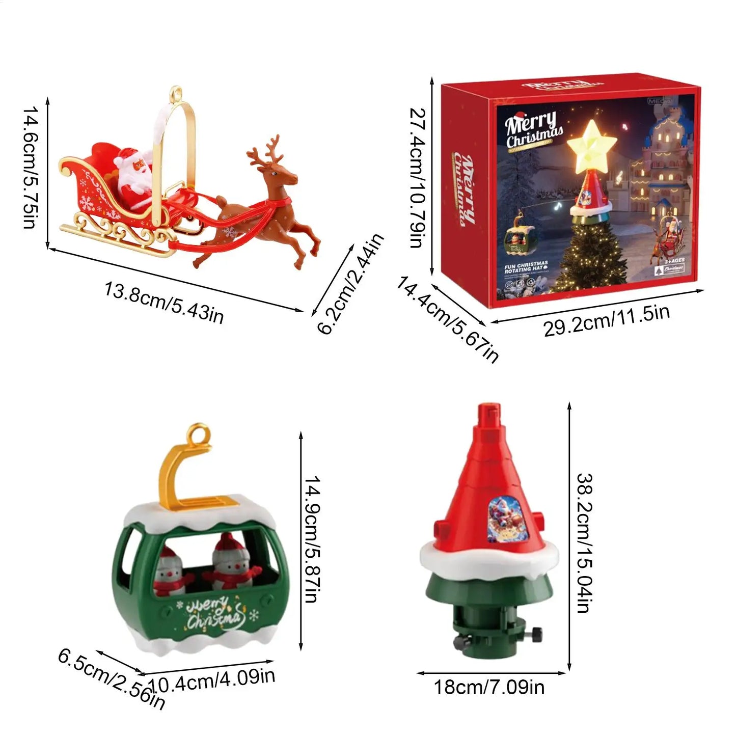 Christmas Tree Topper Rotating Treetop Decoration Tree Topper Ornaments Holiday Winter Party Supplies with LED Light and Music