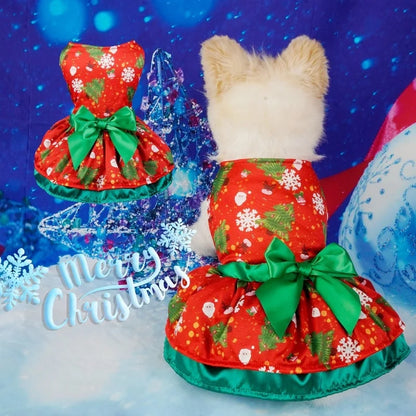 Christmas Dog Dresses New Year Dog Clothes Fancy Princess Puppy Dress Fashion Bow Cat Skirt Holiday Print Pet Costumes Dog Skirt