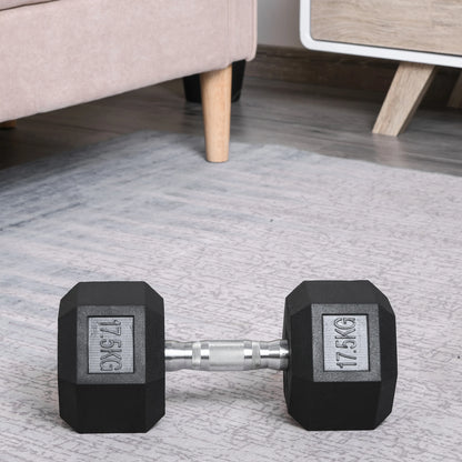 HOMCOM 17.5KG Single Rubber Hex Dumbbell Portable Hand Weights Dumbbell Home Gym Workout Fitness Hand Dumbbell