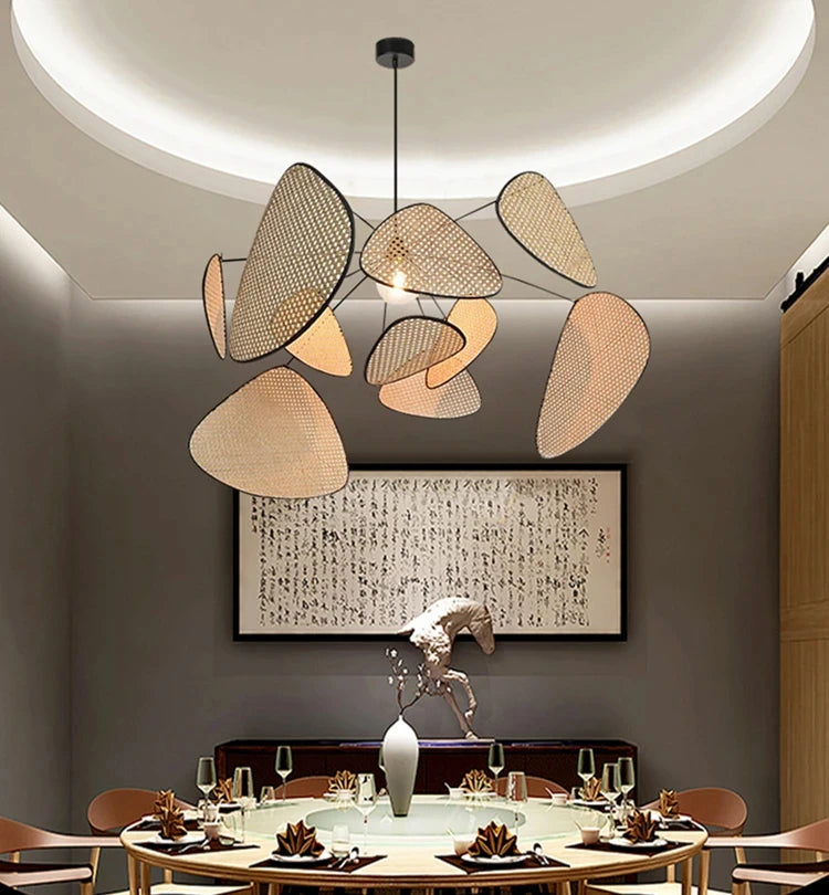 French Design Hand Made Screen Rattan Chandelier for DiningLiving Room Suspension Home Decor Lamp Indoor Lighting Factory Outlet