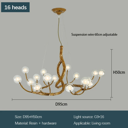 Tree Branch Chandelier Lustre Salon Design antique vintage lamp glass lampshade resin lamp for Living Room dining table light