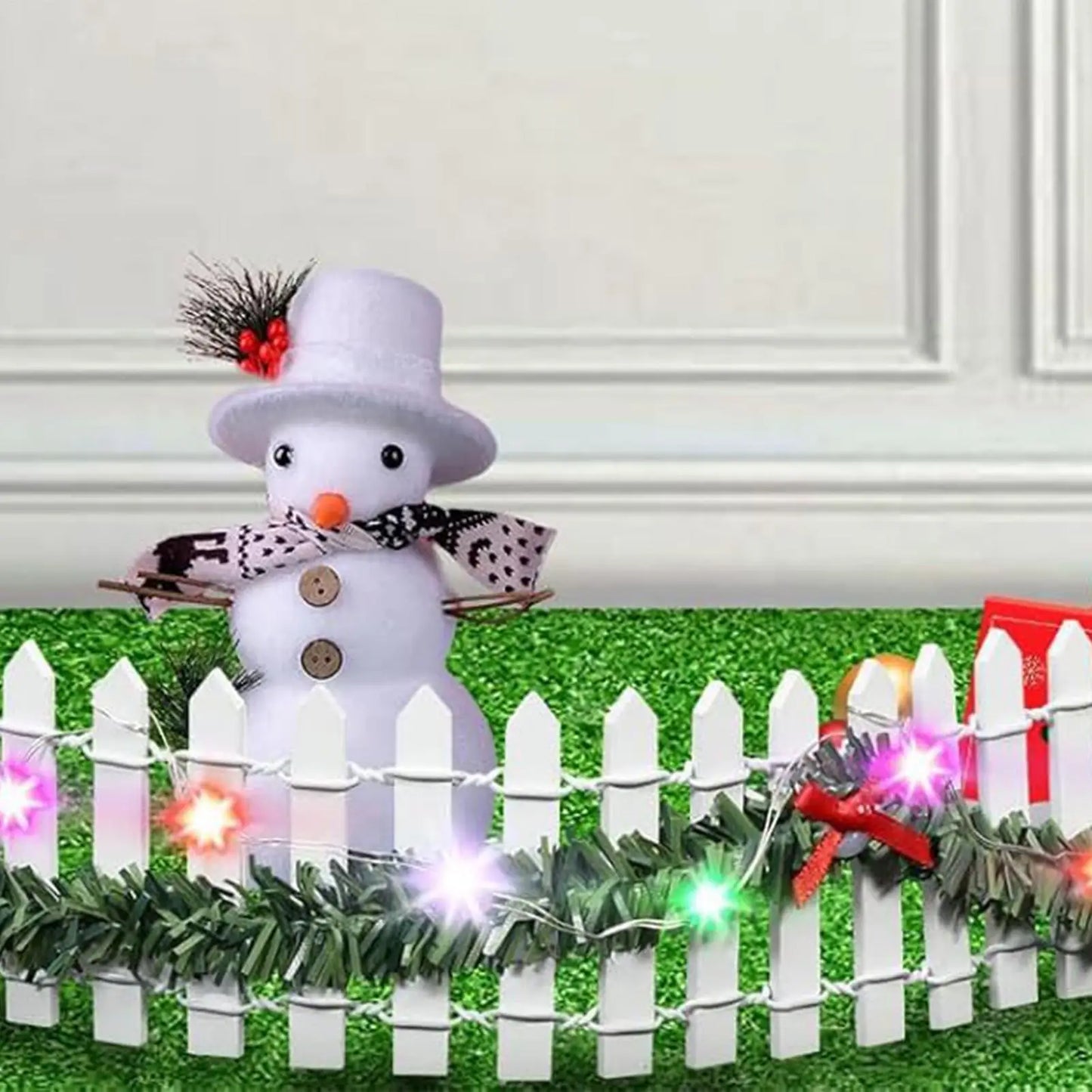 Christmas Tree Miniature Fence Handmade Rattan Wooden Village Barrier Fairy Garden Fences with LED Light Landscaping Props