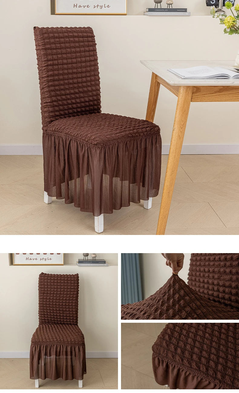 High Quality Seersucker Chair Cover For Dining Room Banquet Chair Slipcover Stretch Chair Skirt Elastic Wedding Chair Decoration