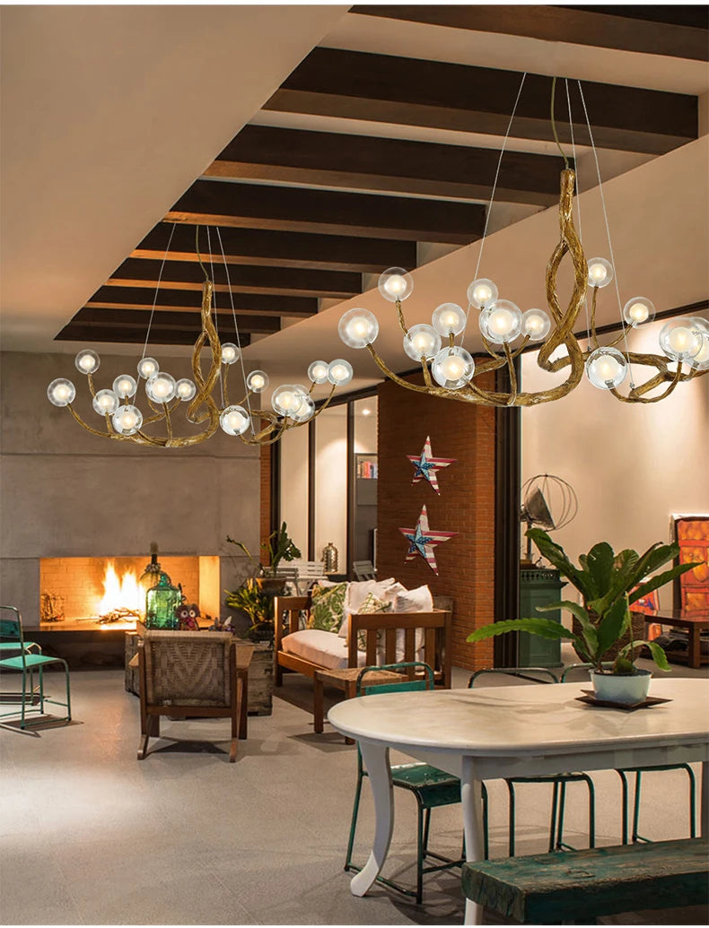 Tree Branch Chandelier Lustre Salon Design antique vintage lamp glass lampshade resin lamp for Living Room dining table light