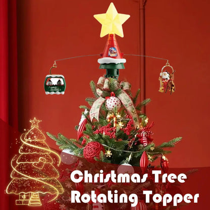 Christmas Tree Topper Rotating Treetop Decoration Tree Topper Ornaments Holiday Winter Party Supplies with LED Light and Music