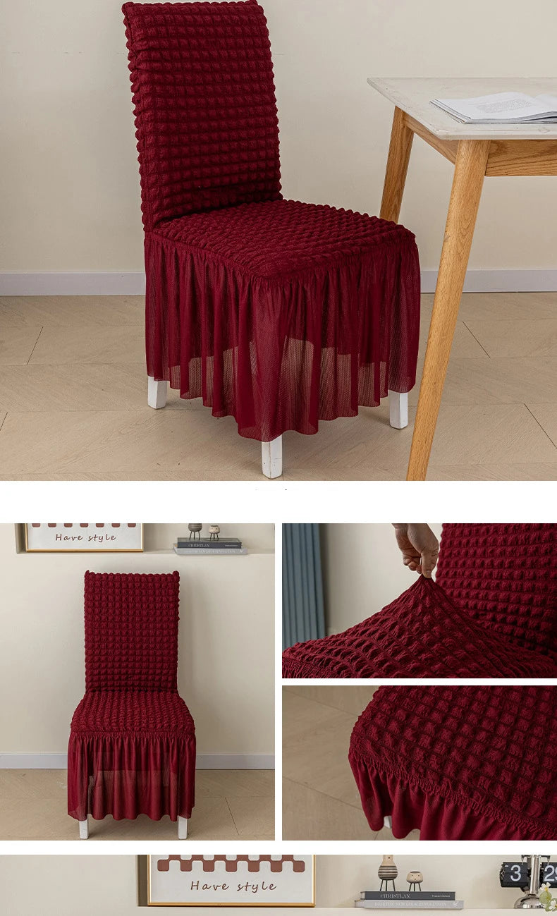 High Quality Seersucker Chair Cover For Dining Room Banquet Chair Slipcover Stretch Chair Skirt Elastic Wedding Chair Decoration