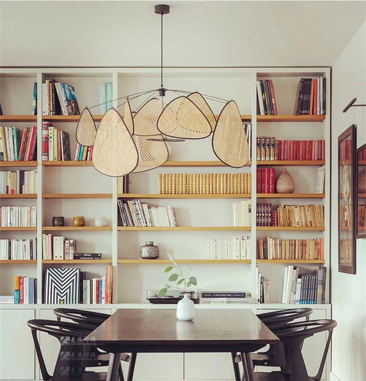 French Design Hand Made Screen Rattan Chandelier for DiningLiving Room Suspension Home Decor Lamp Indoor Lighting Factory Outlet