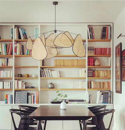 French Design Hand Made Screen Rattan Chandelier for DiningLiving Room Suspension Home Decor Lamp Indoor Lighting Factory Outlet