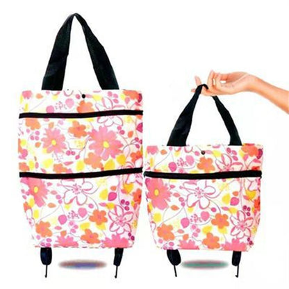 Household Portable Folding Cart Roller Shopping Bags Outdoors Food and Fruits Storage Foldable Trolley Wheel Supermarket Bag ﻿