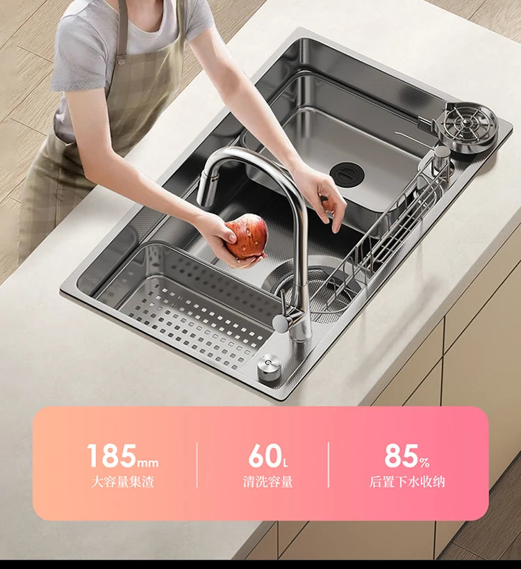 Household Sink, Made Of 304 Stainless Steel, With A Large Single Sink And Integrated Molding