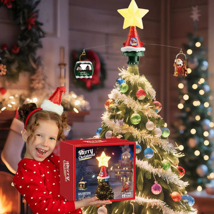 Christmas Tree Topper Rotating Treetop Decoration Tree Topper Ornaments Holiday Winter Party Supplies with LED Light and Music