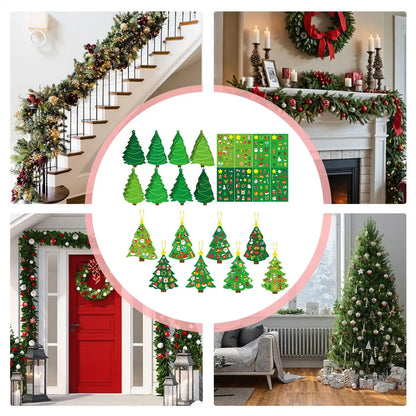 Christmas Tree DIY Craft Set for Kids 24 Cards Stickers Ribbons Interactive Ornaments Toddler Wall Decor Classroom Activity